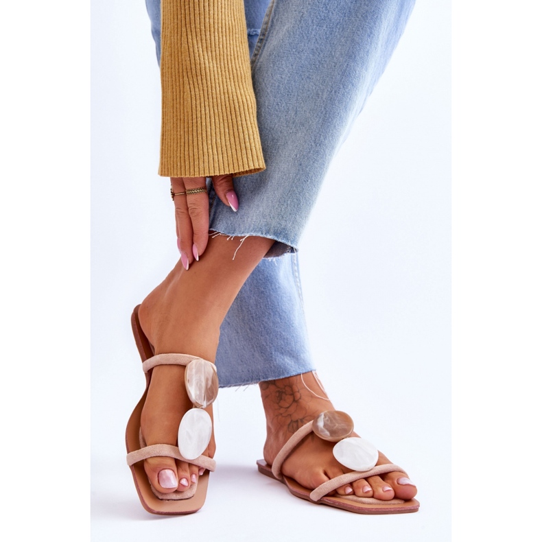 Pantuflas de ante con adornos Beige 1