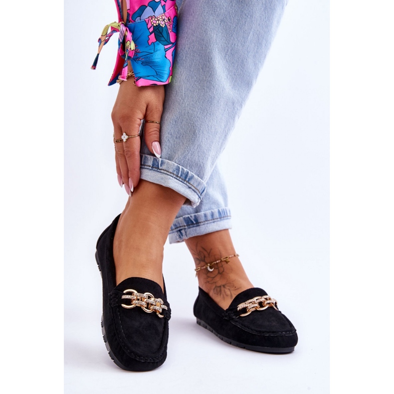 Mocasines sin cordones de ante para mujer negro 1