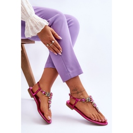 Sandalias Mujer Con Piedras Fucsia rosado 1