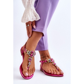 Sandalias Mujer Con Piedras Fucsia rosado 2