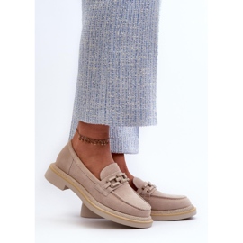 S.Barski Mocasines de mujer beige con adorno en tacón plano. 1