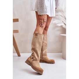 Botas de mujer confeccionadas en ante natural Lewski Beige 1