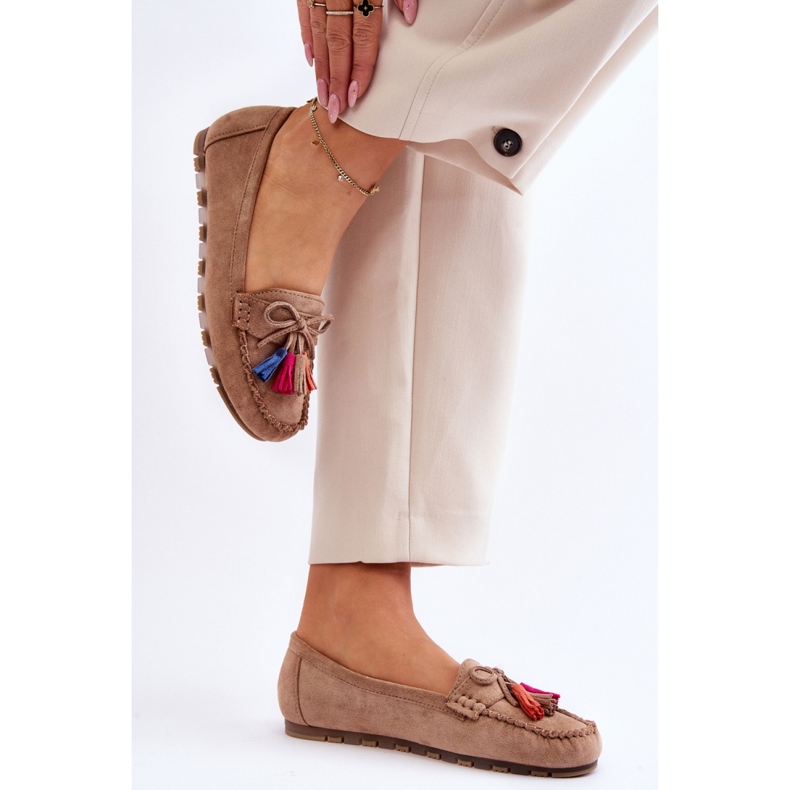 PS1 Mocasines de mujer beige con flecos. 1 PS1 Mocasines de mujer beige con flecos. 1