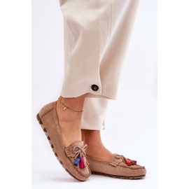 PS1 Mocasines de mujer beige con flecos. 2