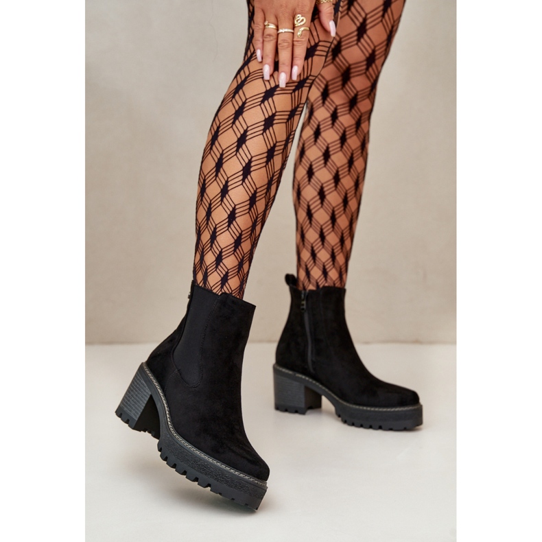 Botas de ante para mujer con parte inferior gruesa, color negro 1