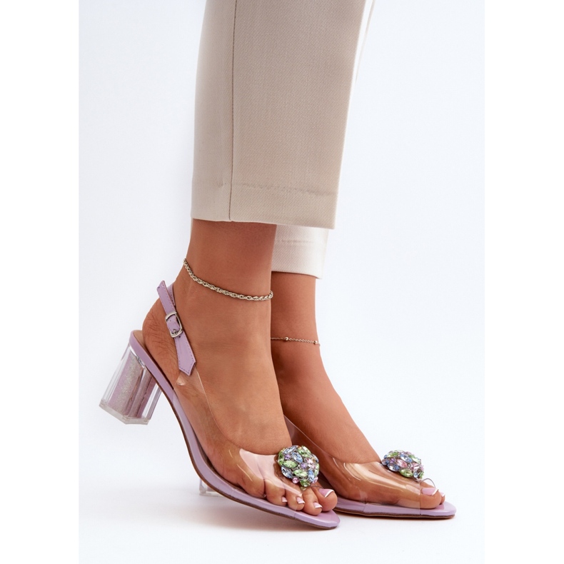 D&A Elegantes sandalias de tacón violeta púrpura 1