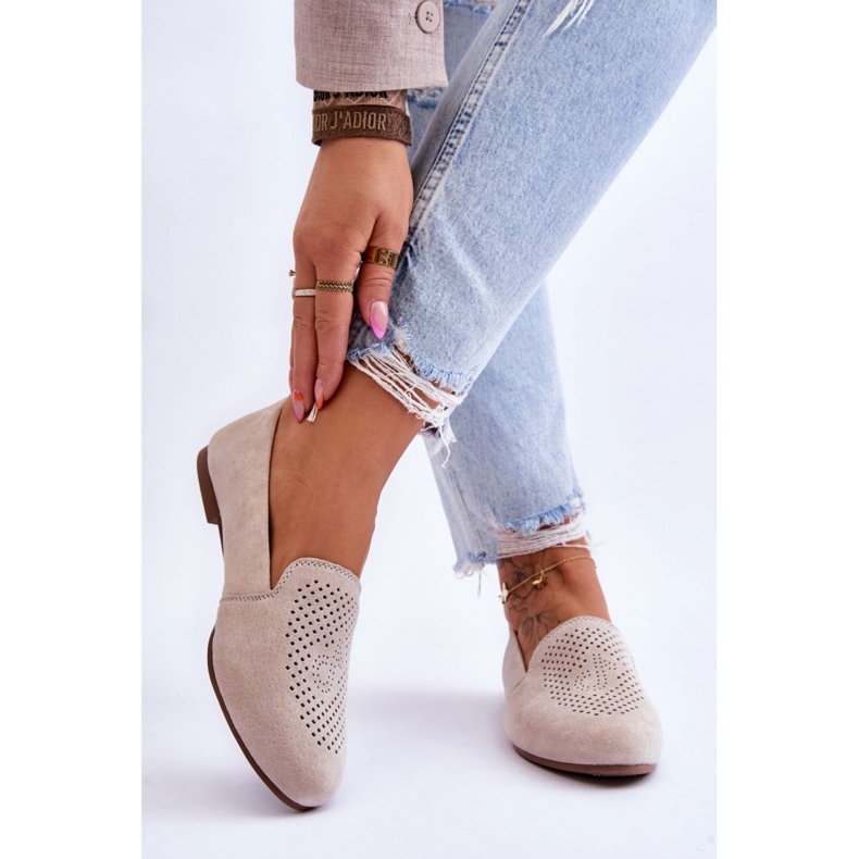 Mocasines de mujer de ante beige 1