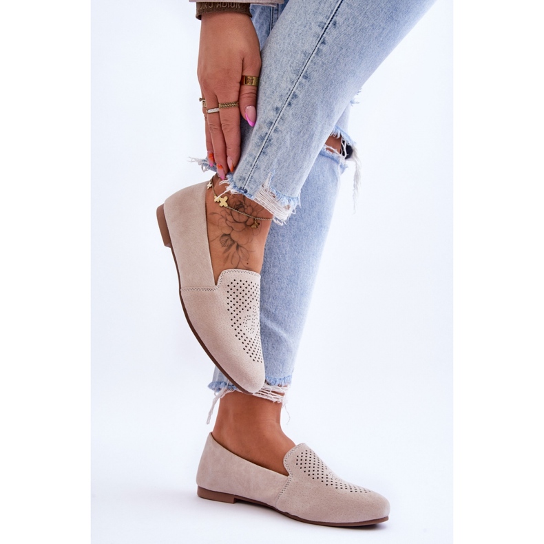 Mocasines de mujer de ante beige 2