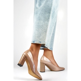 Zapatos de salón charol para mujer GD-FL486A-T, beige 1