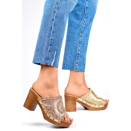 Chanclas de tacón para mujer C388GO, dorado amarillo 1 Chanclas de tacón para mujer C388GO, dorado amarillo 1