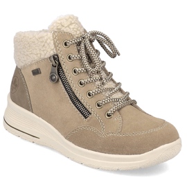 Botines de mujer impermeables piel beige Rieker L7701-24 14