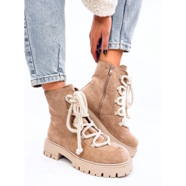 Botines con cordones Smiless Khaki y cordones gruesos beige 5