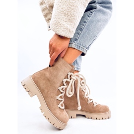 Botines con cordones Smiless Khaki y cordones gruesos beige 3