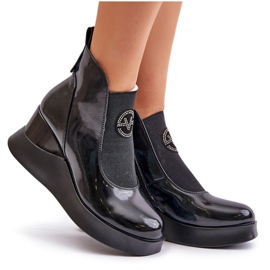 Botas Cuña Charol, Aislante Vinceza 66703 Negro 9