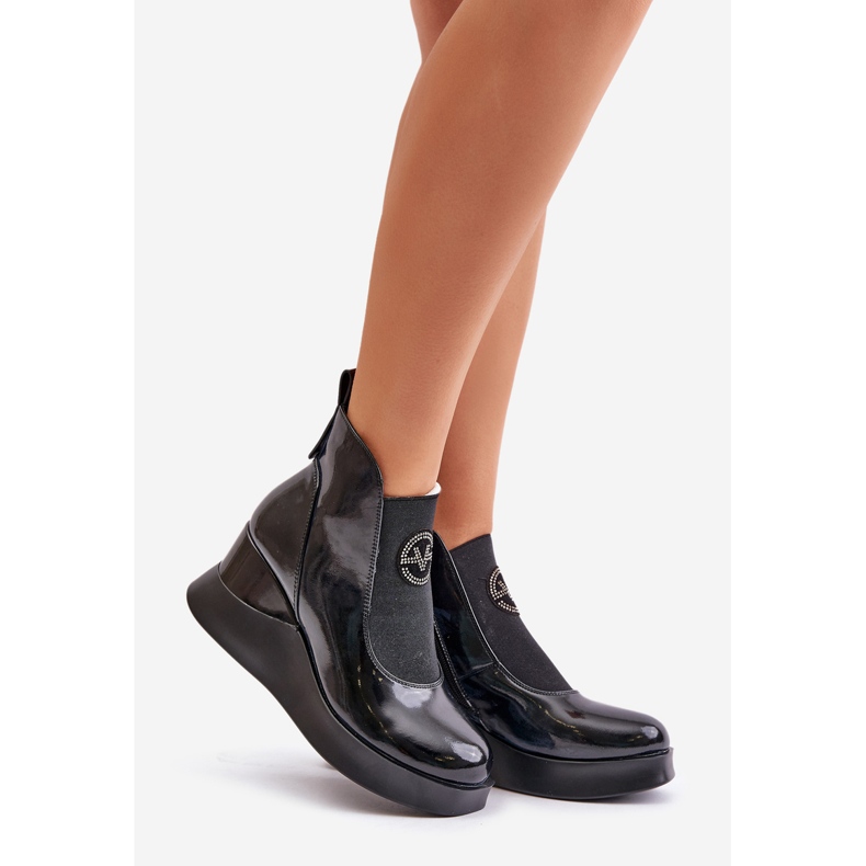 Botas Cuña Charol, Aislante Vinceza 66703 Negro 1