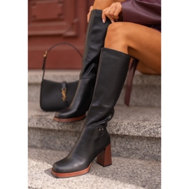 S.Barski Botas Cálidas Elegantes De Cuero Tacón Alto D&amp;A JC42-39 Negro 4