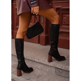 S.Barski Botas Cálidas Elegantes De Cuero Tacón Alto D&amp;A JC42-39 Negro 2
