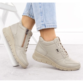Botines mujer cómodos de piel con cuña ekri Helios 543 beige 4