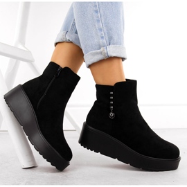 Botines de mujer de ante con plataforma gruesa, negro Potocki 11305 4