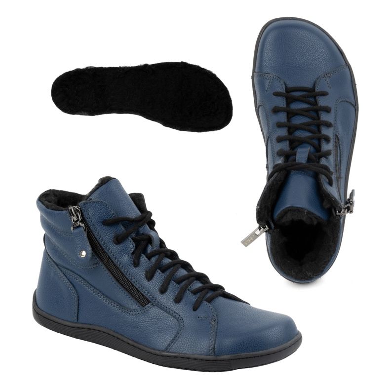 Olivier Zapatos de mujer minimalistas descalzos 1261 de piel de invierno, azul marino 2