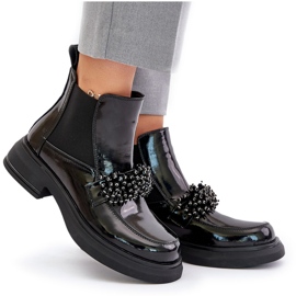 Botines de charol de piel con decoración, sin cordones con aislamiento, Negro Solimav 12