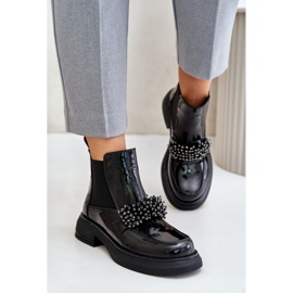 Botines de charol de piel con decoración, sin cordones con aislamiento, Negro Solimav 5