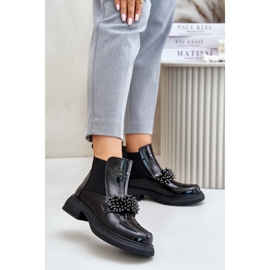 Botines de charol de piel con decoración, sin cordones con aislamiento, Negro Solimav 4