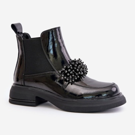 Botines de charol de piel con decoración, sin cordones con aislamiento, Negro Solimav 6