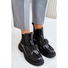 Botines de charol de piel con decoración, sin cordones con aislamiento, Negro Solimav 7