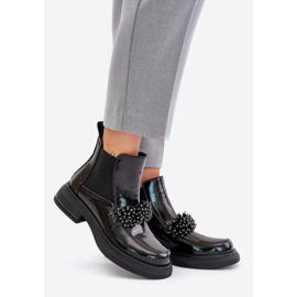 Botines de charol de piel con decoración, sin cordones con aislamiento, Negro Solimav 1