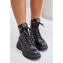 Botas De Piel Con Plataforma Con Cremallera Con Candado Decorativo CheBello 4517 Negro 5
