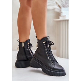 Botas De Piel Con Plataforma Con Cremallera Con Candado Decorativo CheBello 4517 Negro 3