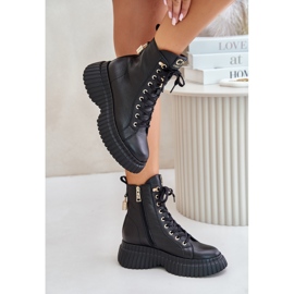 Botas De Piel Con Plataforma Con Cremallera Con Candado Decorativo CheBello 4517 Negro 4