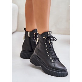 Botas De Piel Con Plataforma Con Cremallera Con Candado Decorativo CheBello 4517 Negro 6