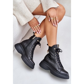 Botas De Piel Con Plataforma Con Cremallera Con Candado Decorativo CheBello 4517 Negro 7