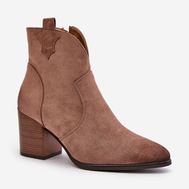 Botas Vaqueras Con Tacón Alto Aislante En Gamuza Ecológica Vinceza 58345 Beige Oscuro 11