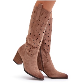 Botas Tacón Alto Ante Eco Con Estampado Calado Vinceza 58344 Beige Oscuro 8