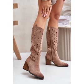 Botas Tacón Alto Ante Eco Con Estampado Calado Vinceza 58344 Beige Oscuro 2