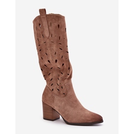 Botas Tacón Alto Ante Eco Con Estampado Calado Vinceza 58344 Beige Oscuro 4