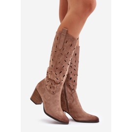 Botas Tacón Alto Ante Eco Con Estampado Calado Vinceza 58344 Beige Oscuro 1