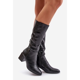 Botas aislantes de tacón alto de cuero ecológico a media pantorrilla Negro Ellithira 1