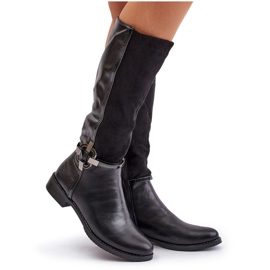 Jezzi Botas de tacón plano con aislamiento y hebilla decorativa, Leatharia negra negro 9