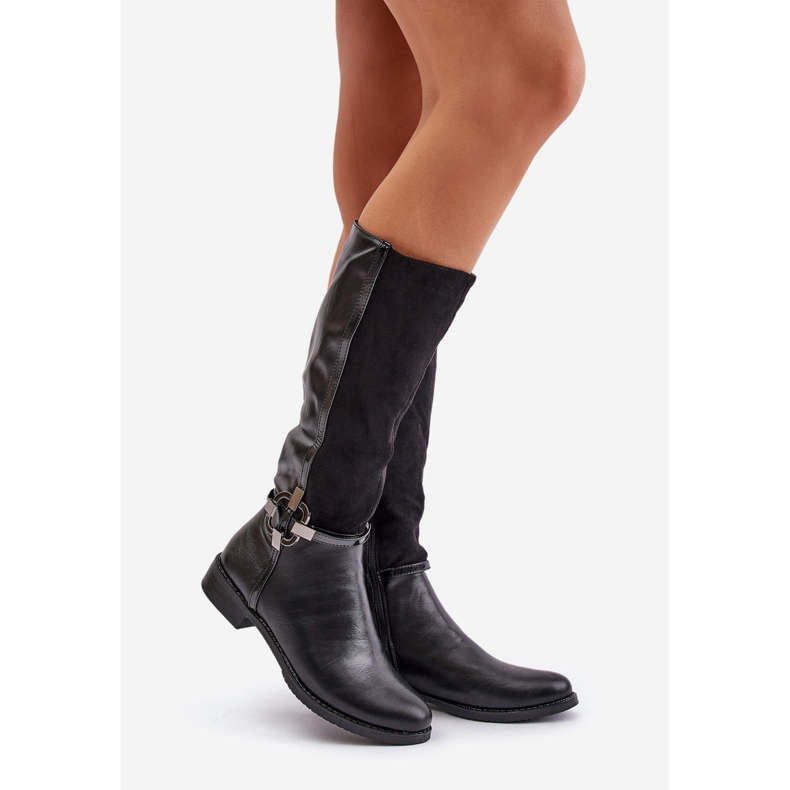 Jezzi Botas de tacón plano con aislamiento y hebilla decorativa, Leatharia negra negro 1 Jezzi Botas de tacón plano con aislamiento y hebilla decorativa, Leatharia negra negro 1