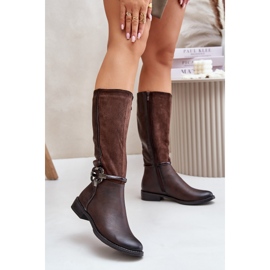 Jezzi Botas De Tacón Plano Con Aislamiento Y Hebilla Decorativa Marrón Leatharia 2