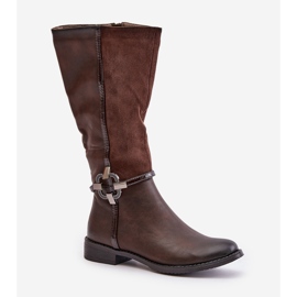 Jezzi Botas De Tacón Plano Con Aislamiento Y Hebilla Decorativa Marrón Leatharia 4