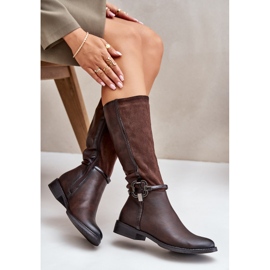 Jezzi Botas De Tacón Plano Con Aislamiento Y Hebilla Decorativa Marrón Leatharia 7