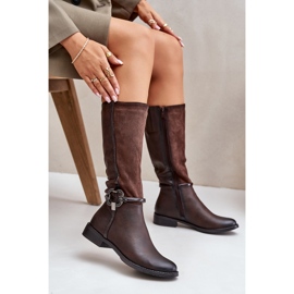 Jezzi Botas De Tacón Plano Con Aislamiento Y Hebilla Decorativa Marrón Leatharia 8