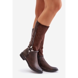 Jezzi Botas De Tacón Plano Con Aislamiento Y Hebilla Decorativa Marrón Leatharia 1