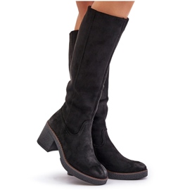 Jezzi Botas de tacón alto con aislamiento de ante ecológico, por encima de la rodilla, negro Leamirael 10