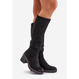 Jezzi Botas de tacón alto con aislamiento de ante ecológico, por encima de la rodilla, negro Leamirael 1